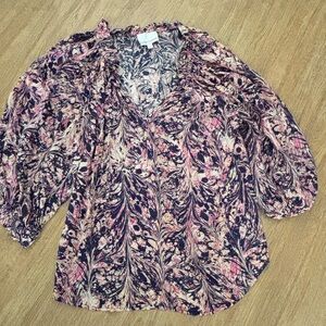Chic Floral Women's Blouse in Pink and Black